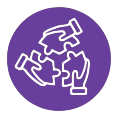 Four hands joining puzzle pieces, representing collaboration